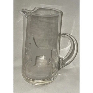 Doberman Pincher Etched Glass Pitcher With Handle Dog Puppy 8 Inch Tall